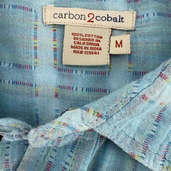Carbon 2 Cobalt  Men’s Blue Sea‎ Change Chambray Patchwork Madras Gauze size M - Picture 5 of 14